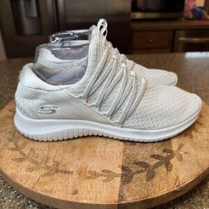 Skechers SN 12849TX Shoes Womens Size 8 White Knit Memory Foam Walking Sneakers